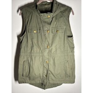 Gap Sleeveless Jacket Womens Medium Olive‎ Green Snap Up  EUC
